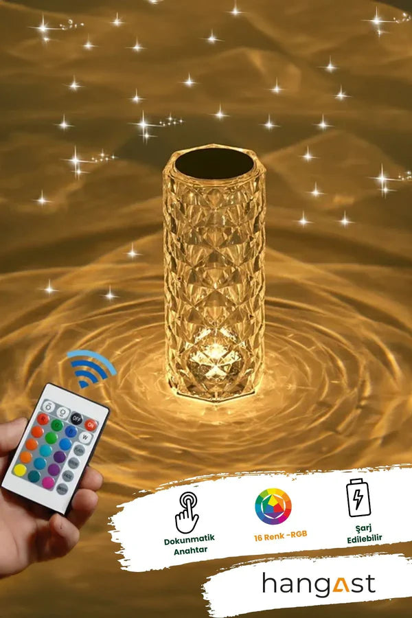 Kristal 5v Şarjlı Masa Lambası Led Dokunmatik 16 Renkli Lamba